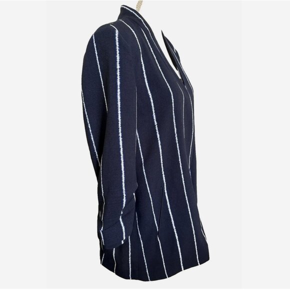 LIMITED Navy Blue White Stripe Open Knit Blazer NWT 18 Cardigan Jacket Plus - Picture 2 of 9